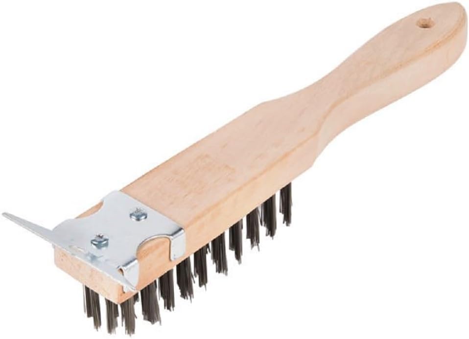 Pizza Oven Brush with Scraper Black Metal Wire Brush with Wooden Handle-Pizza Oven Cleaning Brush for Pizza Stone Grill Brush Outdoor BBQ Cleaning Oven Accessories