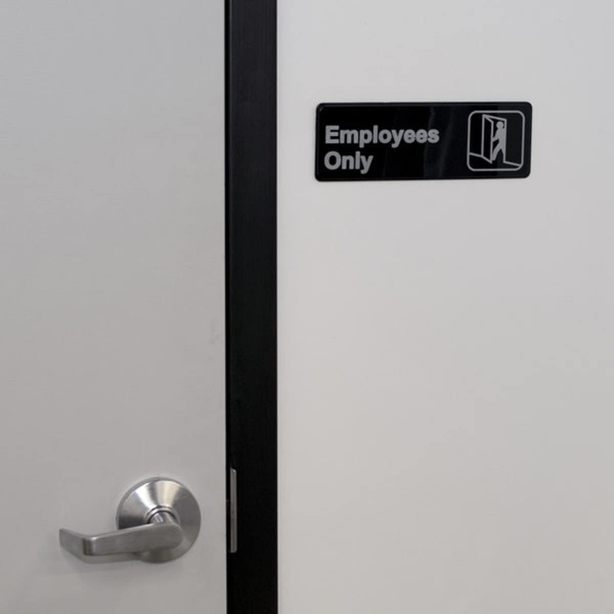 9" x 3" Employees Only Sign with Easy Peel Self-Adhesive White on Black Color Set of 2- Door Sign Waterproof Self Adhesive Store Signs Indoor/Outdoor Warning Marker Home Business Use