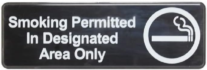 9" x 3" Smoking Permitted in Designated Area Only Sign with Easy Peel Self-Adhesive White on Black Color Set of 2- Door Sign Waterproof Self Adhesive Store Signs Indoor/Outdoor Warning Marker Home Business Use