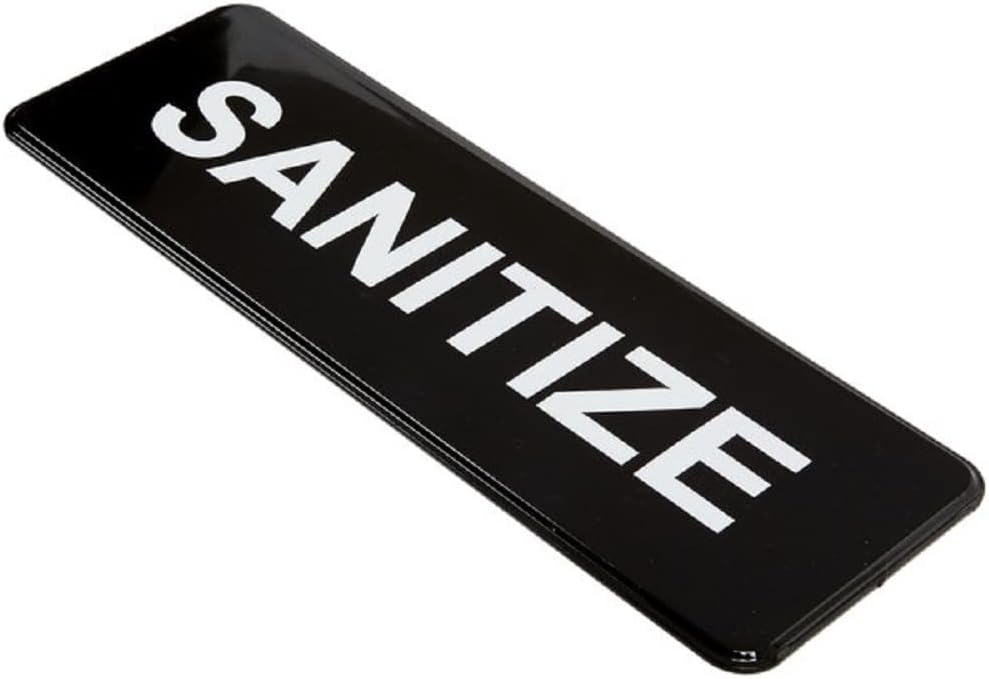 9" x 3" Sanitize Sign with Easy Peel Self-Adhesive White on Black Color Set of 2- Door Sign Waterproof Self Adhesive Store Signs Indoor/Outdoor Warning Marker Home Business Use