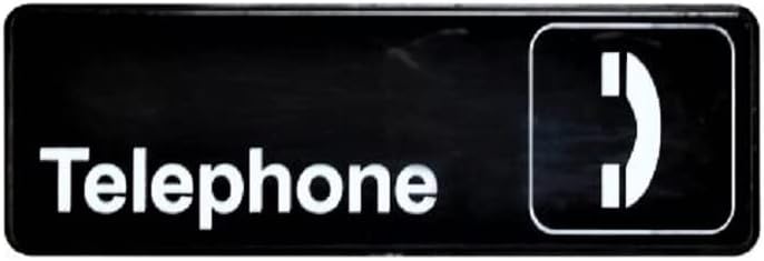 9" x 3" Telephone Sign with Easy Peel Self-Adhesive White on Black Color Set of 2- Door Sign Waterproof Self Adhesive Store Signs Indoor/Outdoor Warning Marker Home Business Use