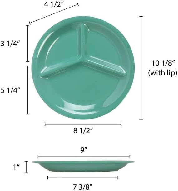 3 Compartment 10 1/4” Divided Plate Melamine Set of 12- Dishwasher Safe Break-Resistant Serving Platter Dinner Plates Portion Plates for Dinner Home Kitchen Restaurants