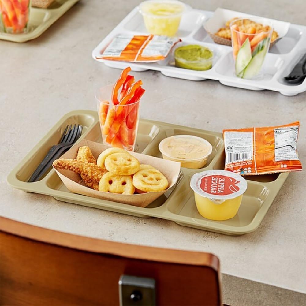 14-1/2" x 10" 6 Compartment Tray Sand Color Melamine Set of 12 - Dishwasher Safe Break-Resistant Serving Platter Dinner Plates Portion Plates for Dinner Home Restaurants