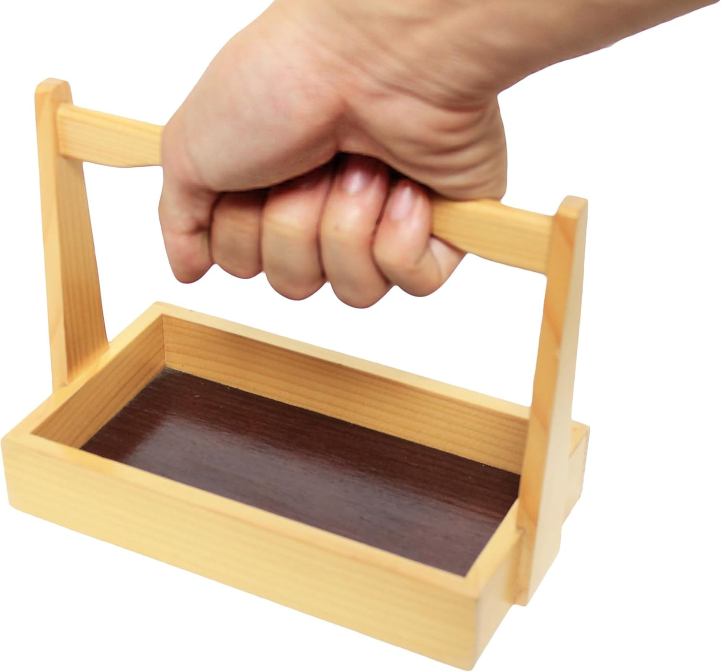 6-1/2" x 3-3/4" Shoyu Sauce Holder Tray with Handle Shiraki Wood - Japanese Condiment Caddy Condiment Storage Caddy Decorative Trays Storage Containers for Home Kitchen Restaurants