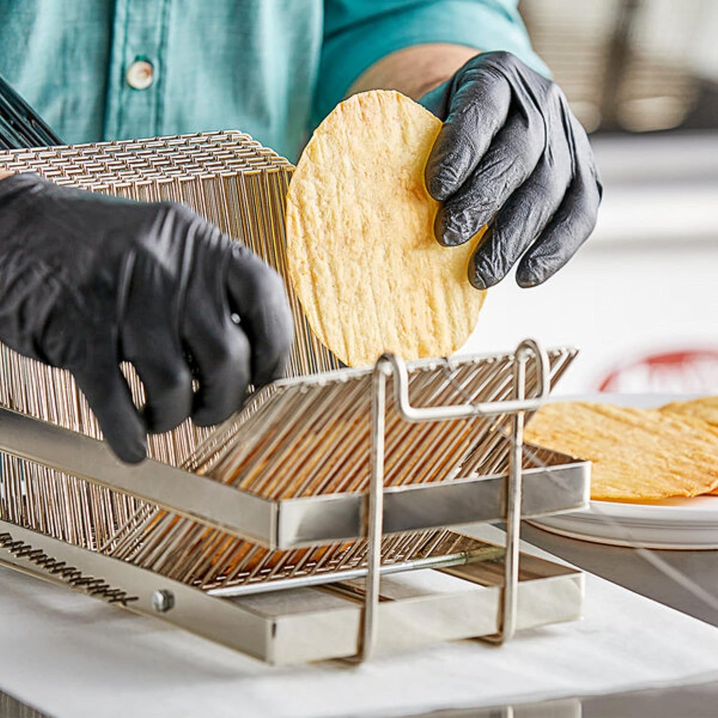 18 Slots Heavy Duty Tostada Shell Basket Nickel Plated 19-3/8" x 6-1/4" x 7-5/8" - Deep Fryer Tostada Holder Basket Heavy-Duty Tostada Fry Basket Taco Deep Fryer Taco Holder