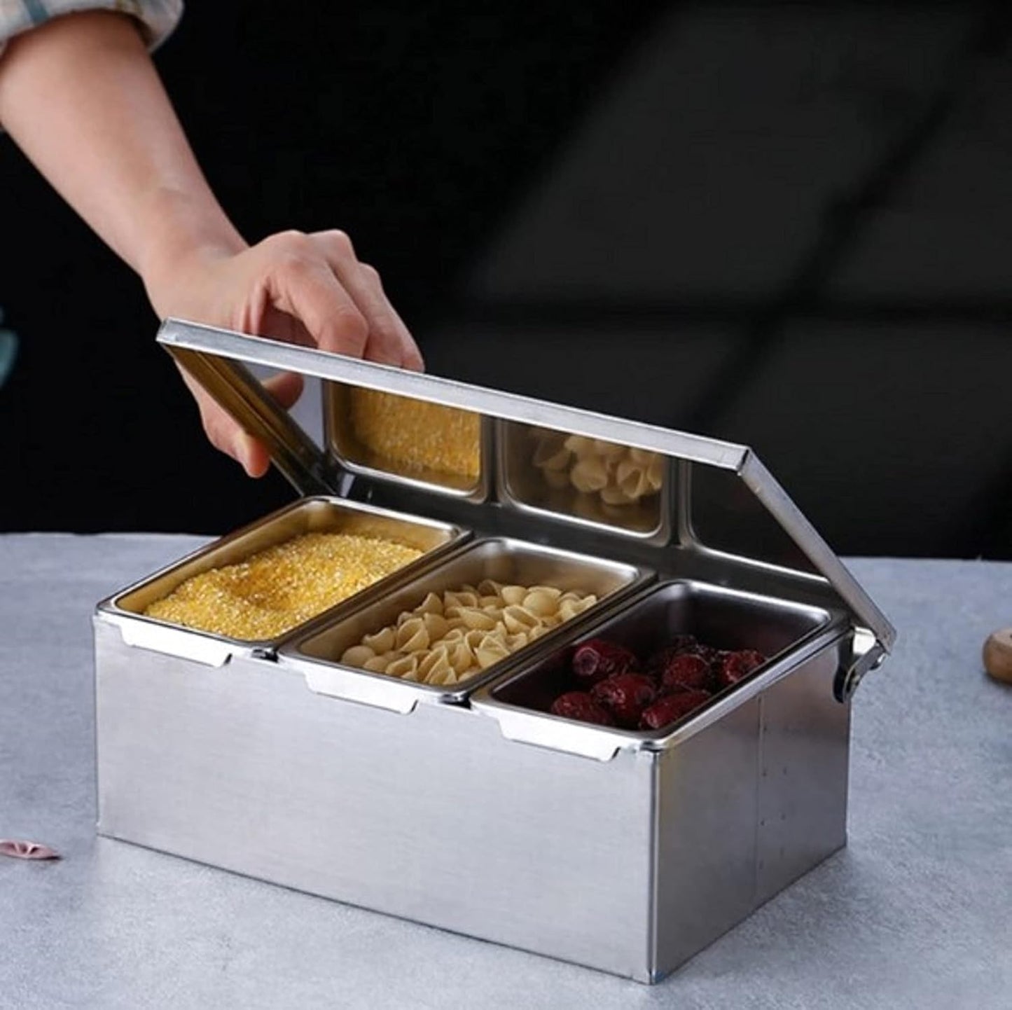 Stainless Steel Condiment Bar (Open Bottom) - Condiment Dispenser Serving Container Garnish Tray Bar Caddy Condiment Server Caddy Garnish Holder for Home Work Restaurant