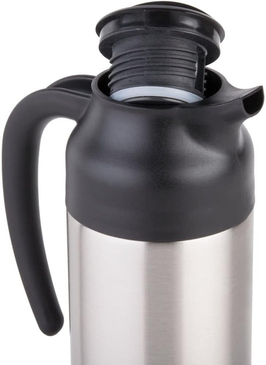 Stainless Steel Carafe/Server Black Trim Double Wall Vacuum - Insulated Coffee Carafe Thermal Beverage Dispenser Thermos Urn for Hot/Cold Water Party Chocolate Drinks
