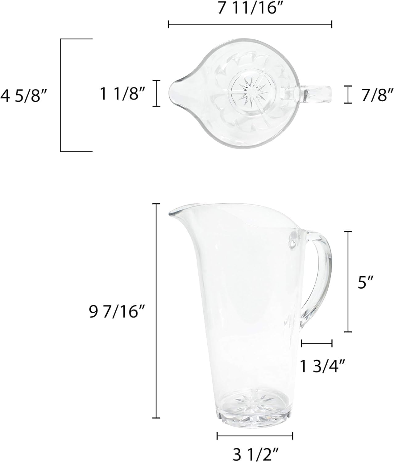 Water Pitcher Polycarbonate- Carafe Clear Plastic Pitcher Juice Containers for Water Iced Tea Juice Beverage Milk Cold Brew Mimosa Bar Perfect for Home and Restaurants