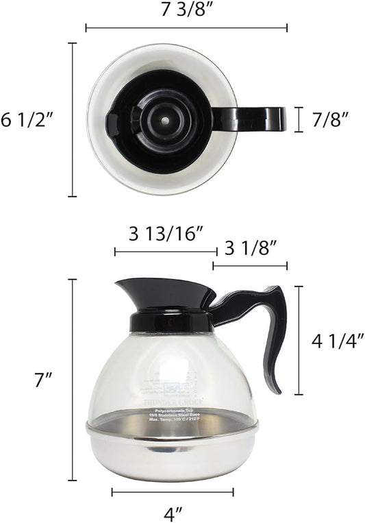 64 oz. Coffee Decanter Stainless Steel Base Polycarbonate Body with Plastic Handle Commercial Grade- Coffee Carafe Easy Pour Coffee Decanter Perfect for Cafes Home and Restaurant
