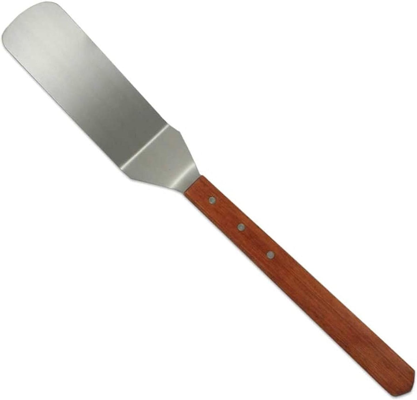8" x 3" Stainless Steel Solid Turner with 21" Long Wooden Handle - Scraper Spatula Hamburger Pancake Flipper Great for BBQ Grill and Flat Top Griddle Commercial Grade