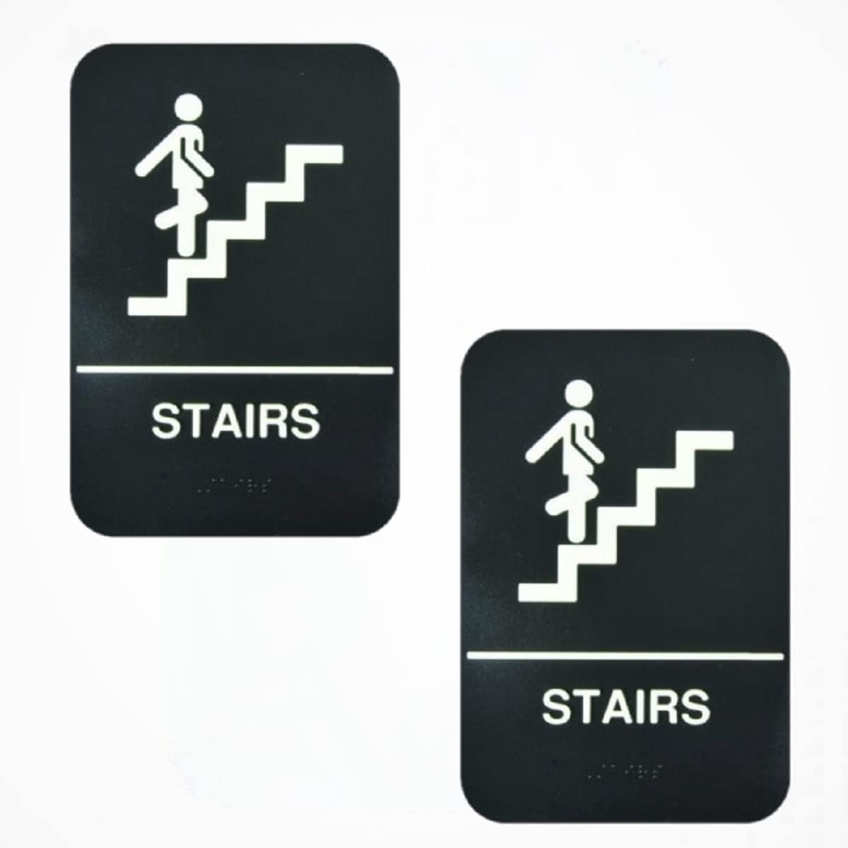 6" x 9" Stairs Sign with Braille Easy Peel Self-Adhesive White on Black Color Set of 2- Waterproof Self Adhesive Store Signs Indoor/Outdoor Warning Marker Home Business Use