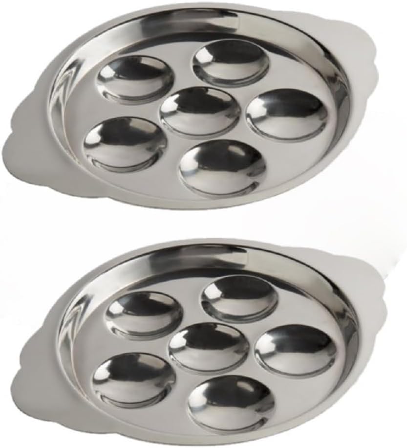 6 Compartment Holes Stainless Steel Snail/Escargot Tray Set of 2- Seafood Snail Dish Escargot Dish Server for Home Kitchen Restaurant Hotel BBQ
