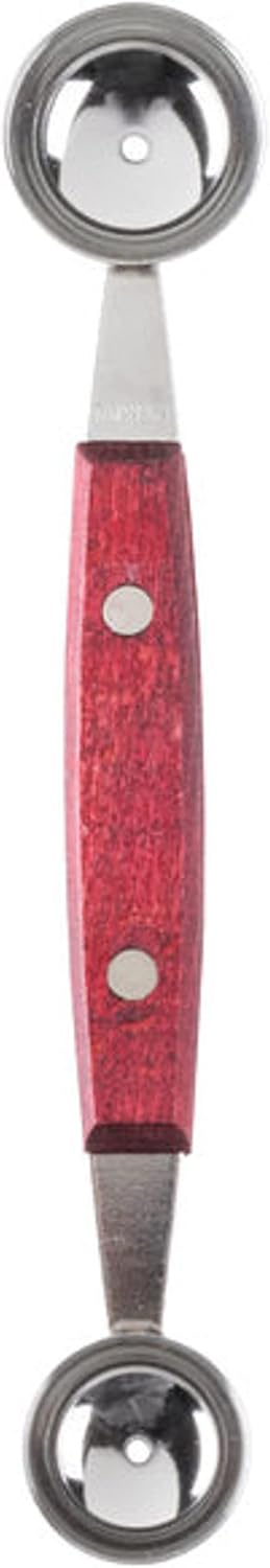 7" Stainless Steel Double Melon Baller with Wooden Center Grip- Fruit Vegetable Kitchen Gadget Fruit Scooper Smooth Round Melon Scoop for Watermelon Ice Cream Sorbet Meatball