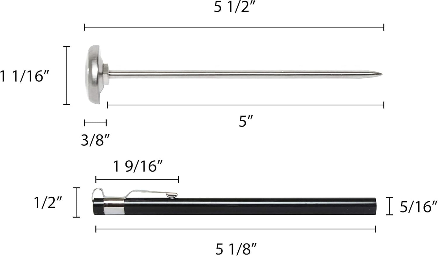 Stainless Steel Pocket Thermometer, 5" Stem, 1" Dial, Fahrenheit- Cooking and Grilling Pocket Size for Food Cooking and Grilling