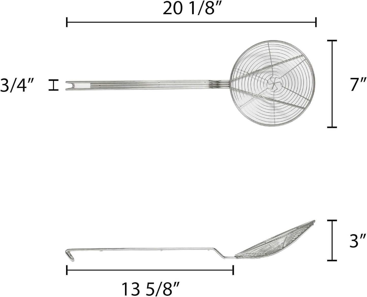 Round Spiral Wire Skimmer with 13" Handle Length Nickel Plated- Kitchen Utensil Food Strainer Skimmer Spoon for Cooking Sieve Sifters Rice Quinoa Pasta Fruits Vegetables etc.
