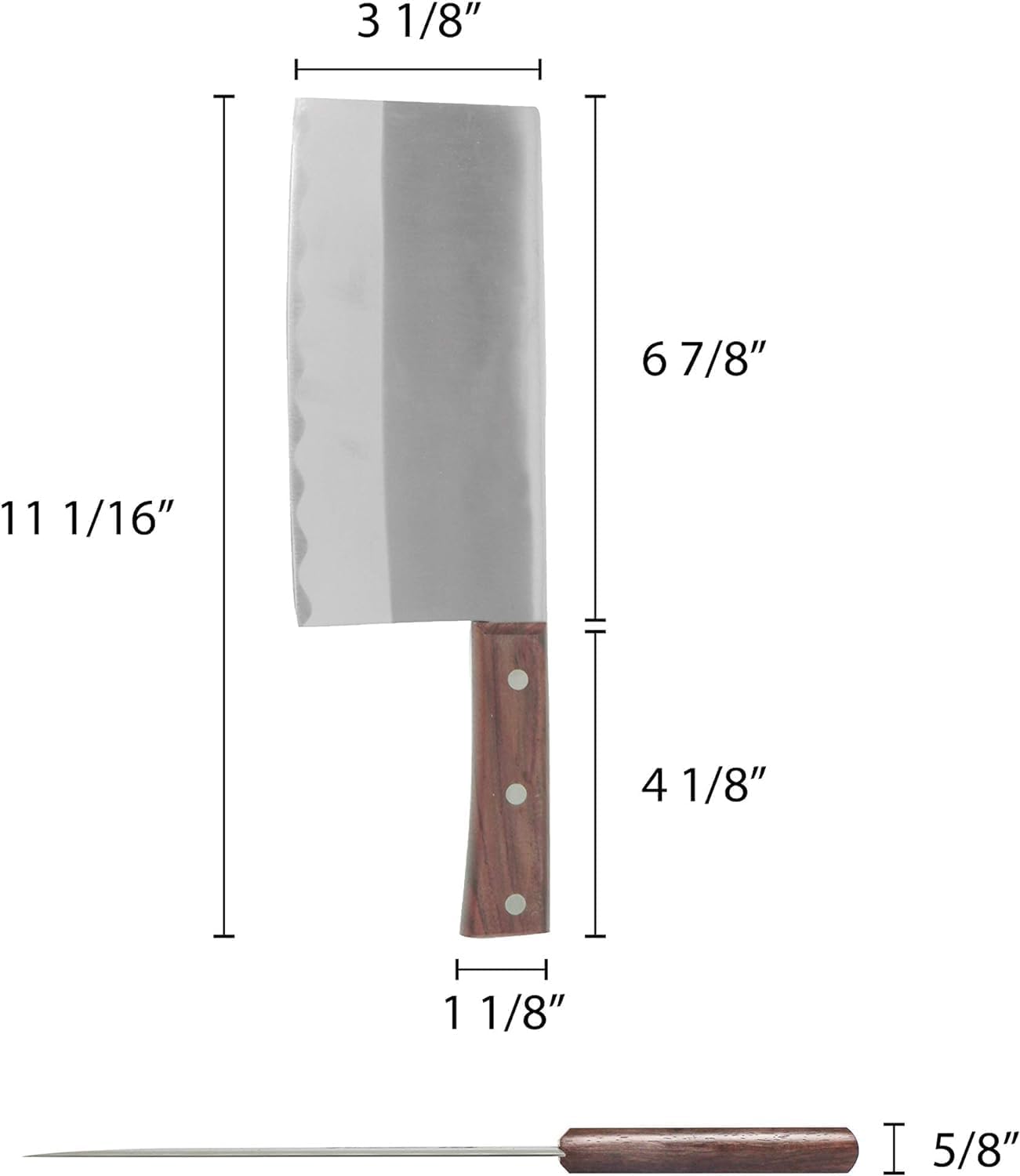 11” Stainless Steel Cleaver with Riveted Wood Handle- Sharp knife Chopper Butcher Knife Heavy Duty Butcher Knife Chopper for Chef Meat Cutting for Home Kitchen and Restaurant