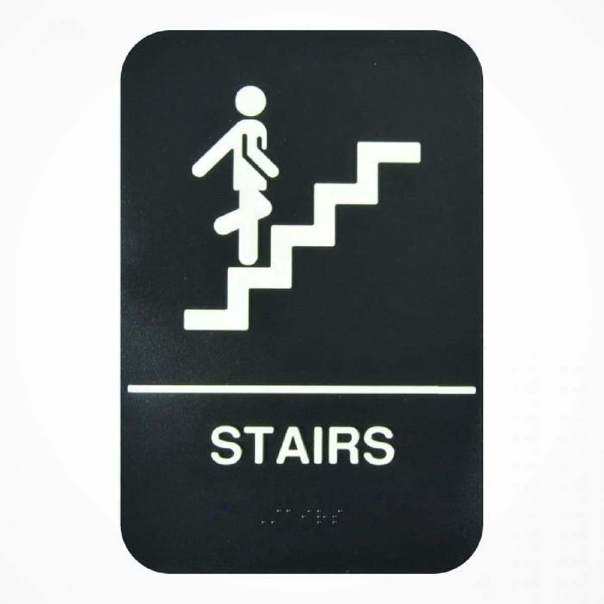 6" x 9" Stairs Sign with Braille Easy Peel Self-Adhesive White on Black Color Set of 2- Waterproof Self Adhesive Store Signs Indoor/Outdoor Warning Marker Home Business Use