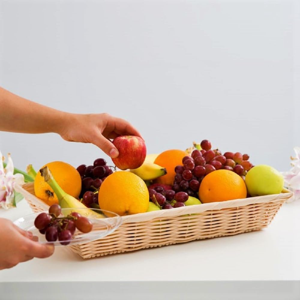Rectangular Hand-Woven Bread Basket Natural Color - Restaurant Woven Food Serving Basket for Fruit Bread Serving Decorative Baskets Perfect for Cafe Home Restaurants