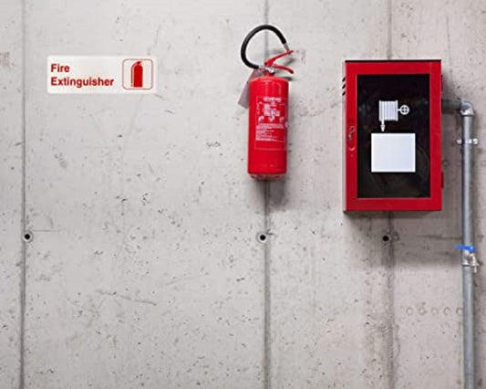 9" x 3" Fire Extinguisher Sign with Easy Peel Self-Adhesive Red on White Color Set of 2- Door Sign Waterproof Self Adhesive Store Signs Indoor/Outdoor Warning Marker Home Business Use