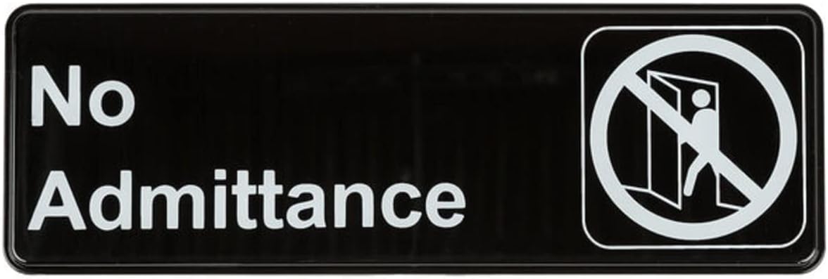 9" x 3" No Admittance Sign with Easy Peel Self-Adhesive White on Black Color Set of 2- Door Sign Waterproof Self Adhesive Store Signs Indoor/Outdoor Warning Marker Home Business Use