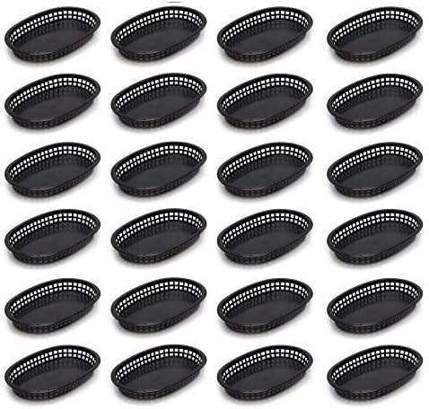 10-3/4" Oblong Fast Food Basket Plastic Set of 12- Fry Fast Food Reusable Foodservice Restaurant Diner Tray Plates Restaurant Deli Serving Chicken Burgers Sandwiches & Fries
