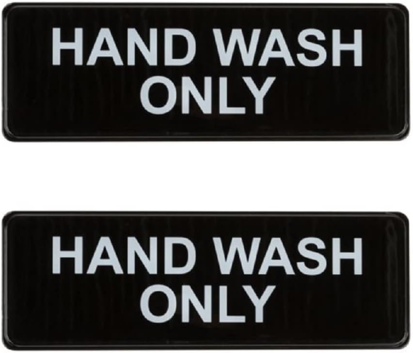 9" x 3" Hand Wash Sign with Easy Peel Self-Adhesive White on Black Color Set of 2- Door Sign Waterproof Self Adhesive Store Signs Indoor/Outdoor Warning Marker Home Business Use