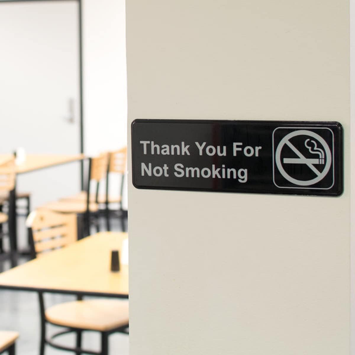9" x 3" Thank you For Not Smoking Sign with Easy Peel Self-Adhesive White on Black Color Set of 2- Door Sign Waterproof Self Adhesive Store Signs Indoor/Outdoor Warning Marker Home Business Use