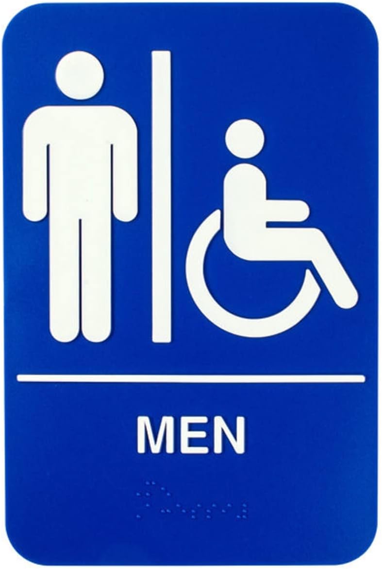 6" x 9" Men/ Wheelchair Accessible Restroom Sign with Braille Easy Peel Self-Adhesive White on Blue Color Set of 2- Waterproof Self Adhesive Store Signs Indoor/Outdoor Warning Marker Home Business Use