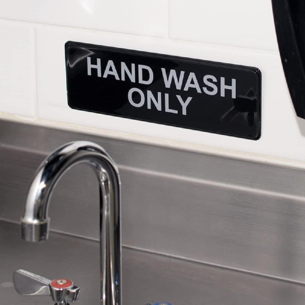 9" x 3" Hand Wash Sign with Easy Peel Self-Adhesive White on Black Color Set of 2- Door Sign Waterproof Self Adhesive Store Signs Indoor/Outdoor Warning Marker Home Business Use