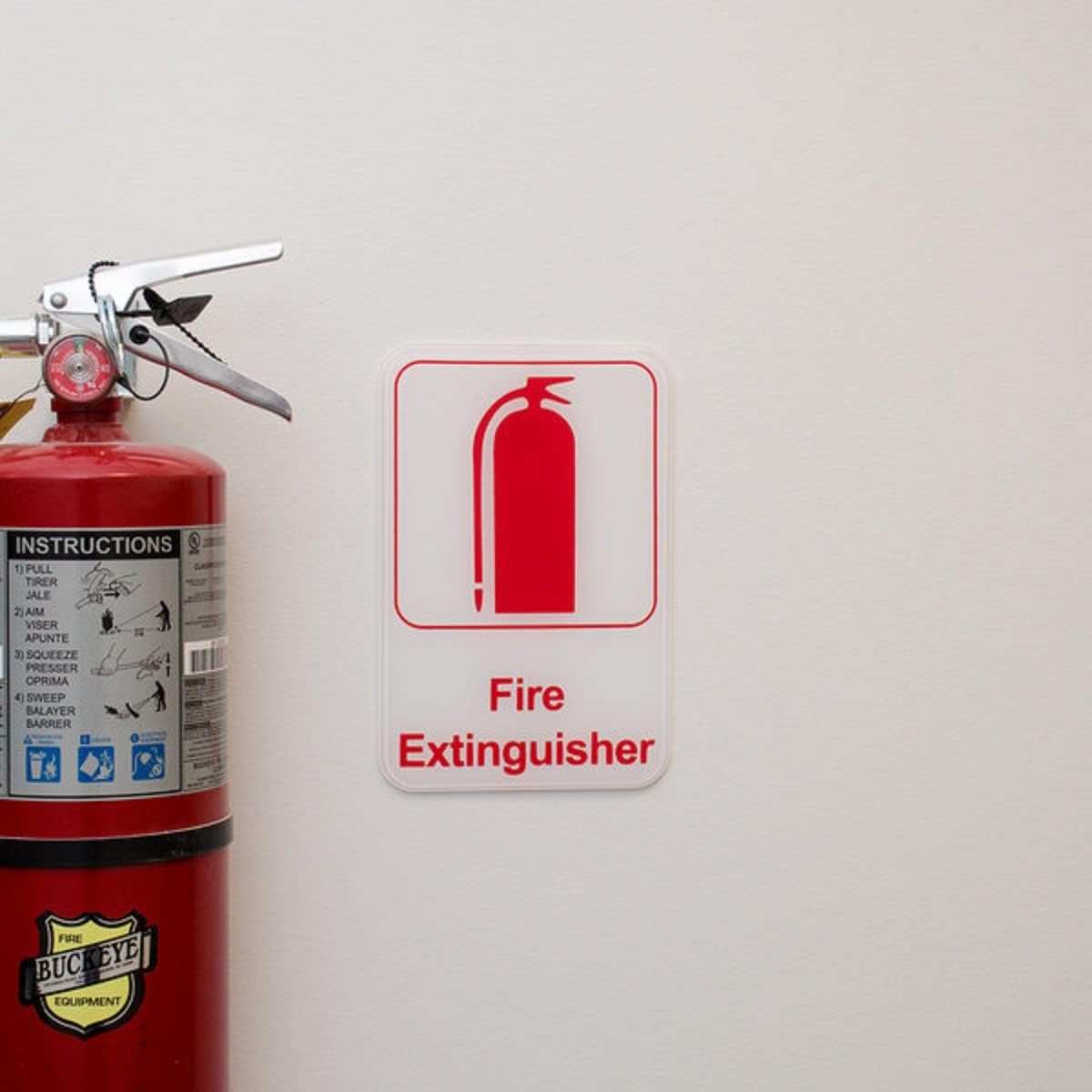 6" x 9" Fire Extinguisher Sign with Easy Peel Self-Adhesive Red on White Color Set of 2- Waterproof Self Adhesive Store Signs Indoor/Outdoor Warning Marker Home Business Use