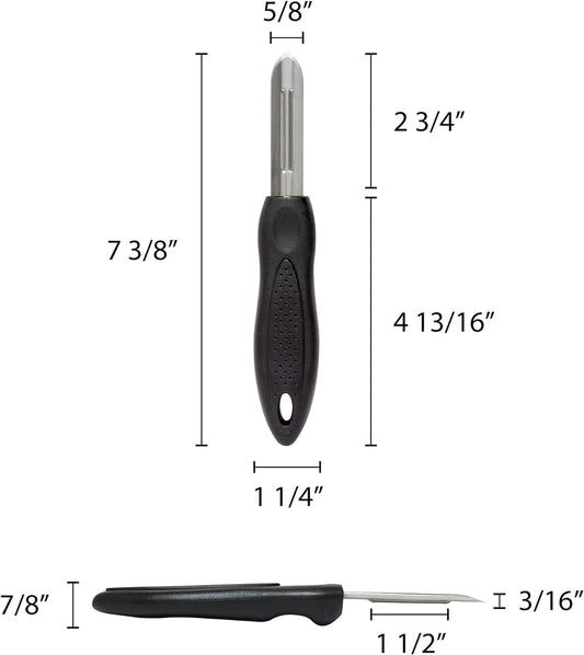 7-1/2” Stainless Steel Peeler with Double Edge Blade Black Color Grip- Ultra Sharp Kitchen Food Peelers Vegetable Peeler Easy Peeling Peel Vegetables Apple Potato Comfortable Handle