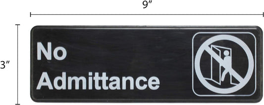 9" x 3" No Admittance Sign with Easy Peel Self-Adhesive White on Black Color Set of 2- Door Sign Waterproof Self Adhesive Store Signs Indoor/Outdoor Warning Marker Home Business Use