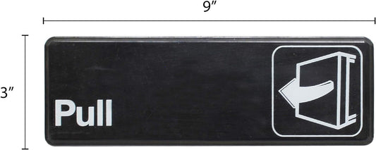 9" x 3" Pull Sign with Easy Peel Self-Adhesive White on Black Color Set of 2- Door Sign Waterproof Self Adhesive Store Signs Indoor/Outdoor Warning Marker Home Business Use