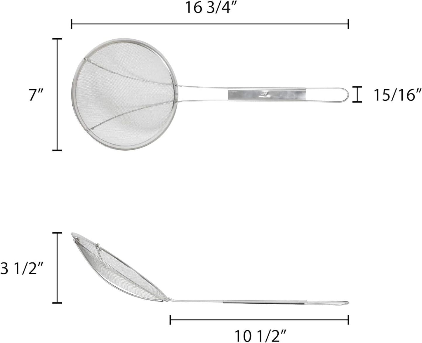 Round Fine Mesh Wire Skimmer Nickel Plated- Kitchen Utensil Food Strainer Skimmer Spoon for Cooking Sieve Sifters Rice Quinoa Pasta Fruits Vegetables etc.