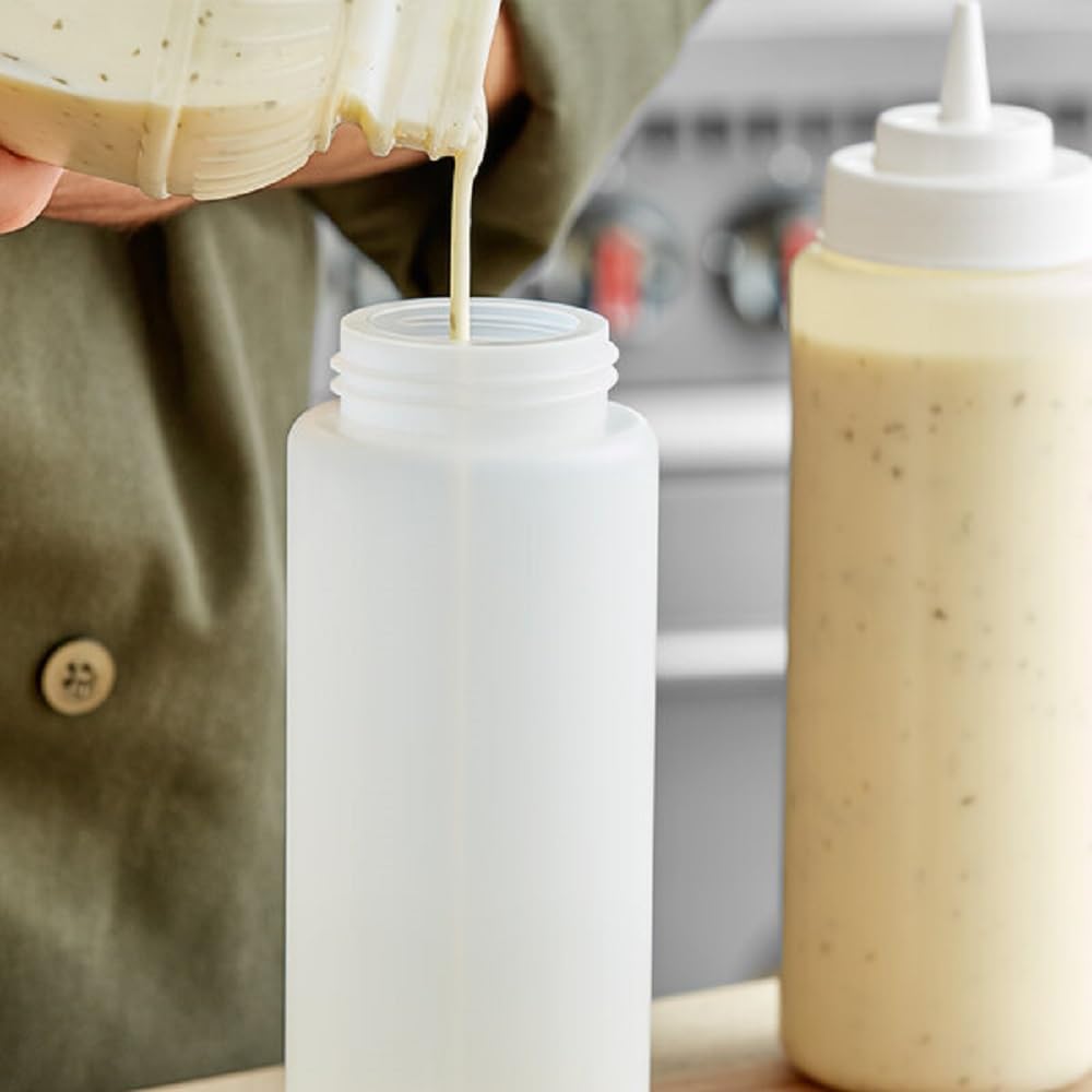 Set of 12 Squeeze Condiment Wide Mouth Dispensing Bottles 32 oz Clear- Plastic Squeeze Bottle For Sauces Spreads Ketchup Mustard Mayo