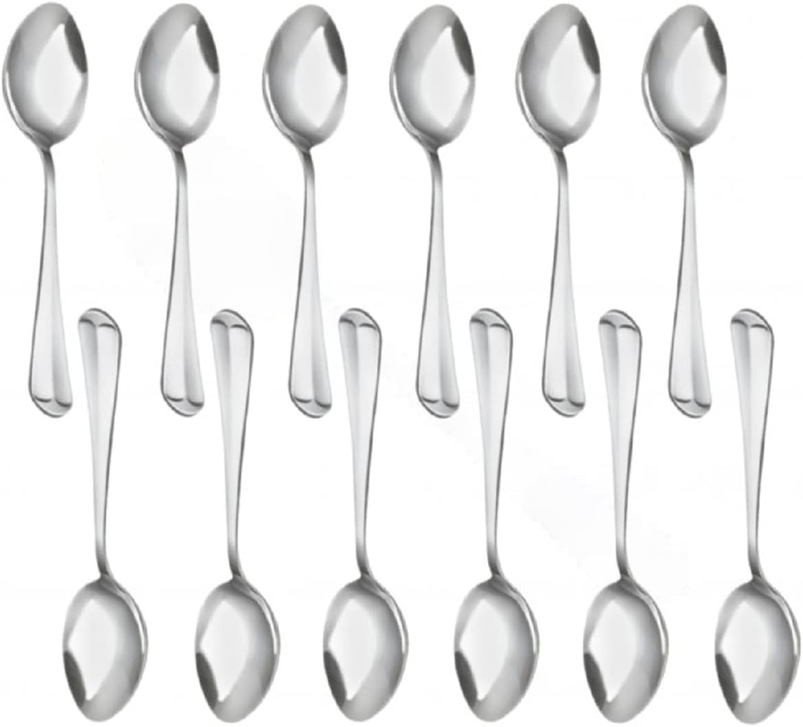 Dakota Stainless Steel Set of 12- Stainless Steel Silverware Flatware Cutlery Kitchen Tableware Set for Home and Restaurant for Soup Spoons Round Spoons