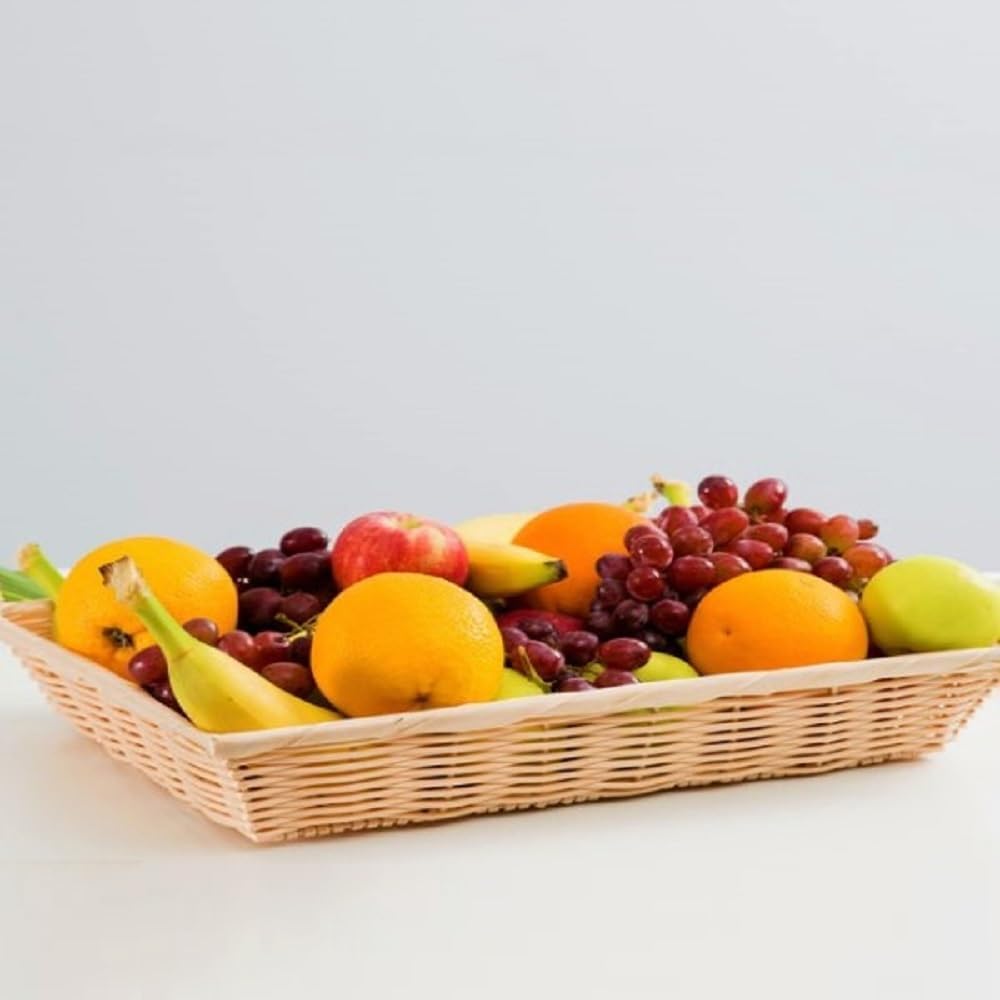 Rectangular Hand-Woven Bread Basket Natural Color - Restaurant Woven Food Serving Basket for Fruit Bread Serving Decorative Baskets Perfect for Cafe Home Restaurants