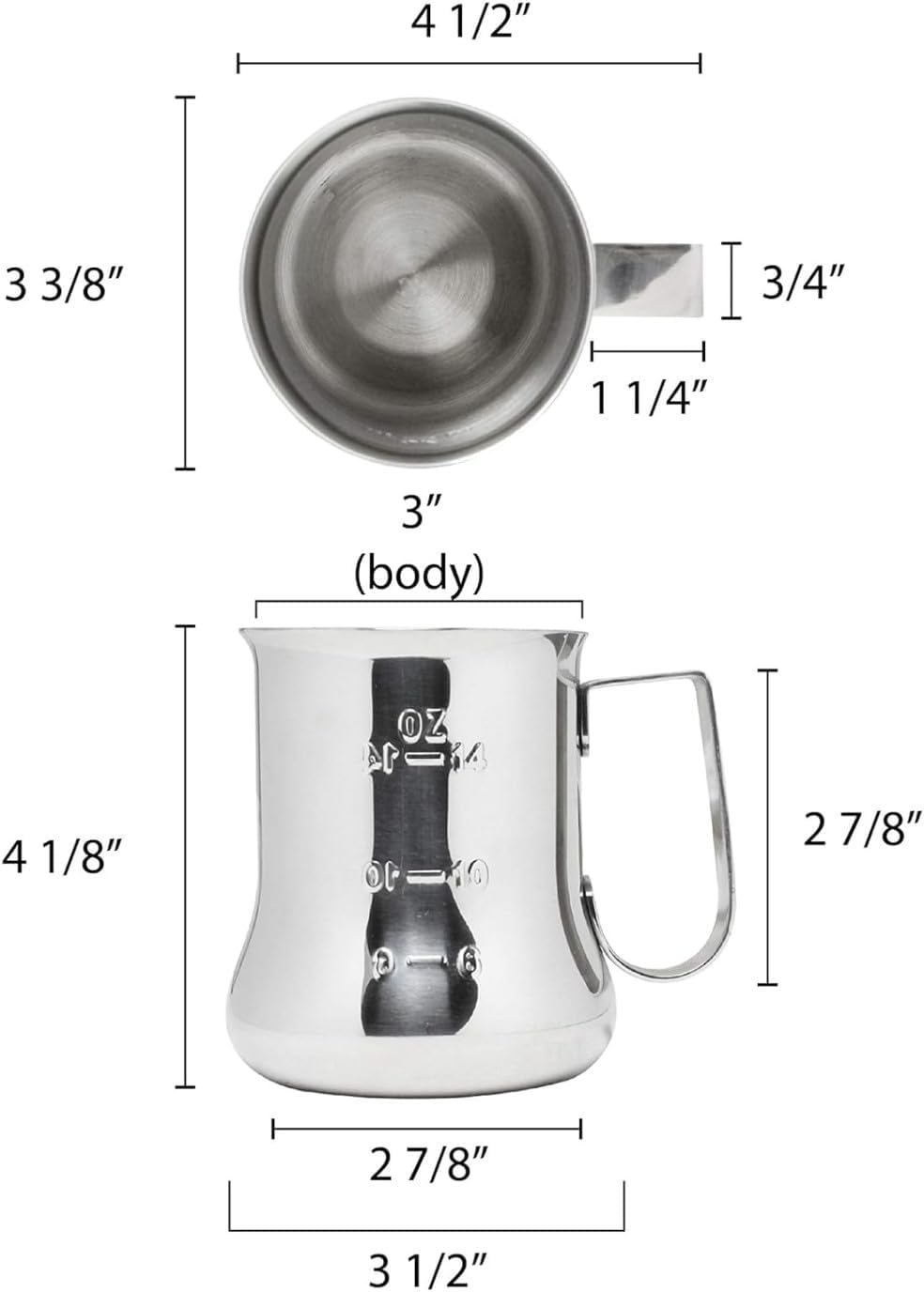 Stainless Steel Espresso Milk Steaming Pitcher with Measuring Scale- Steaming Pitcher Coffee Bar Cappuccino Barista Tools Milk Jug Steamer Frother Cup