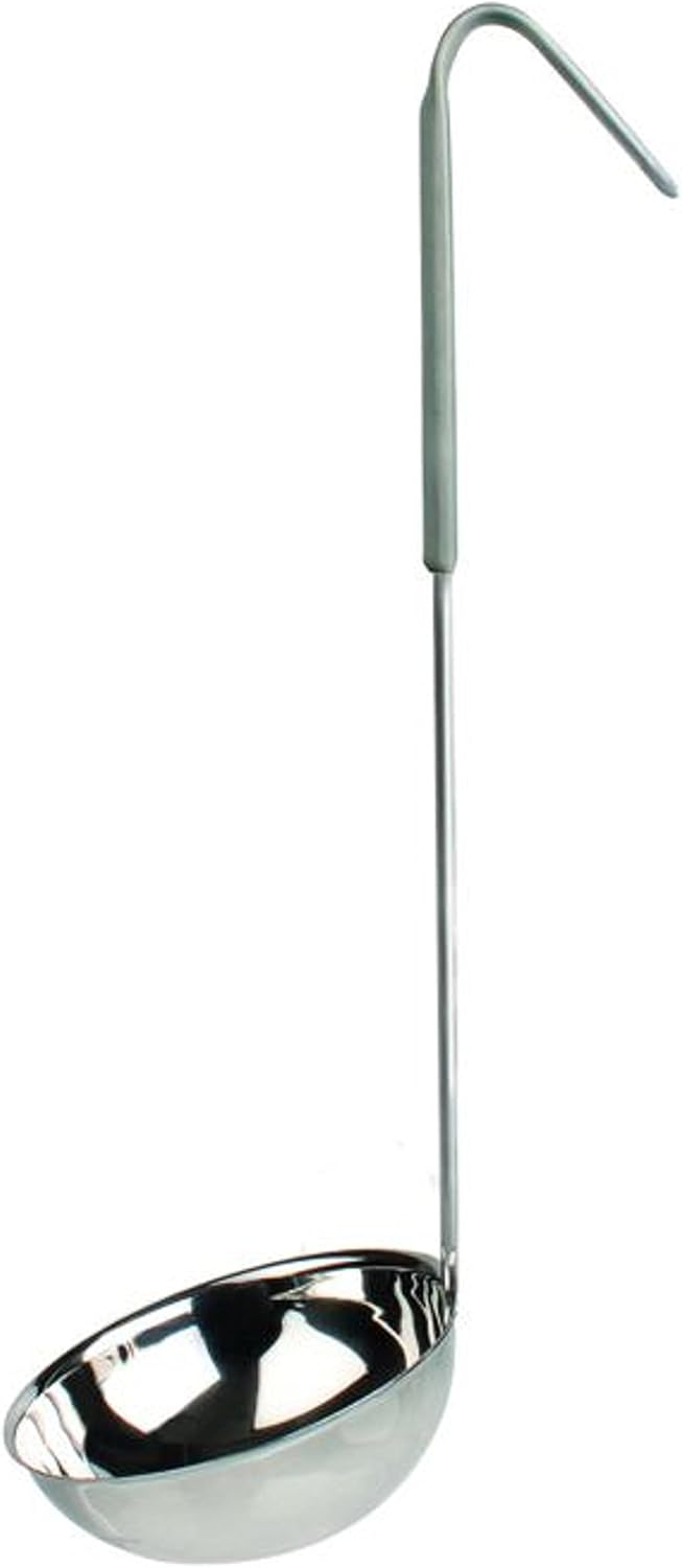 Stainless Steel Ladle with Hooked Handle - Best Kitchen Accessories for Stirring Portioning and Serving Soups Chili and Stew in Restaurants and at Home