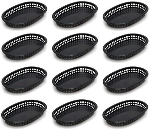 10-3/4" Oblong Fast Food Basket Plastic Set of 12- Fry Fast Food Reusable Foodservice Restaurant Diner Tray Plates Restaurant Deli Serving Chicken Burgers Sandwiches & Fries
