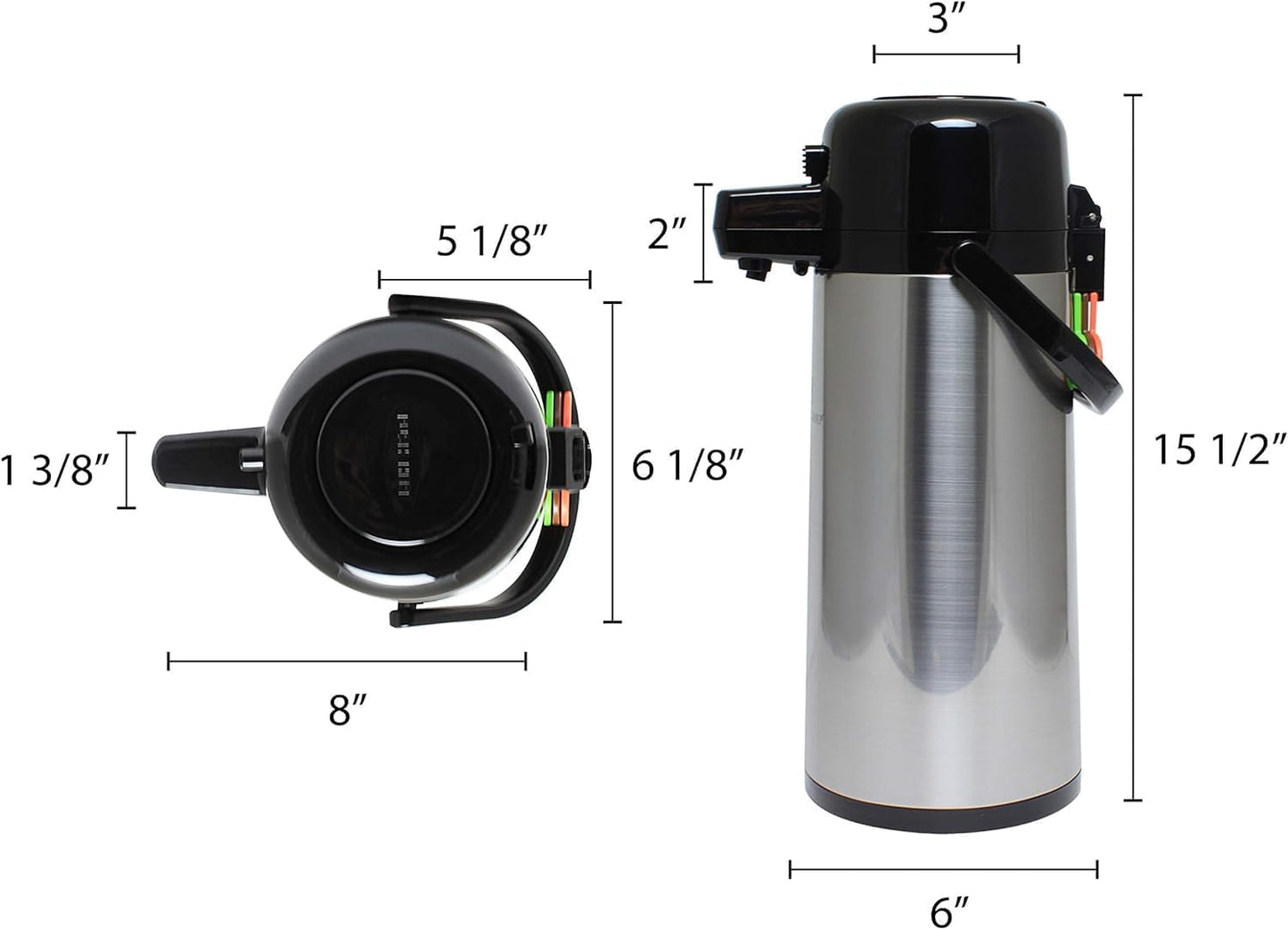 Push Button Coffee Airpot Stainless Steel Body Glass Lined - Hot Beverage Coffee Chocolate Juice Tea Drinks Dispenser Ideal for Large Crowds for Any Occasion