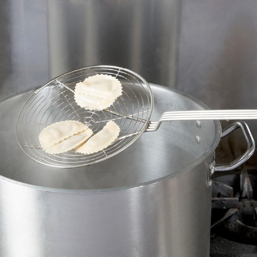 Round Spiral Wire Skimmer with 13" Handle Length Nickel Plated- Kitchen Utensil Food Strainer Skimmer Spoon for Cooking Sieve Sifters Rice Quinoa Pasta Fruits Vegetables etc.