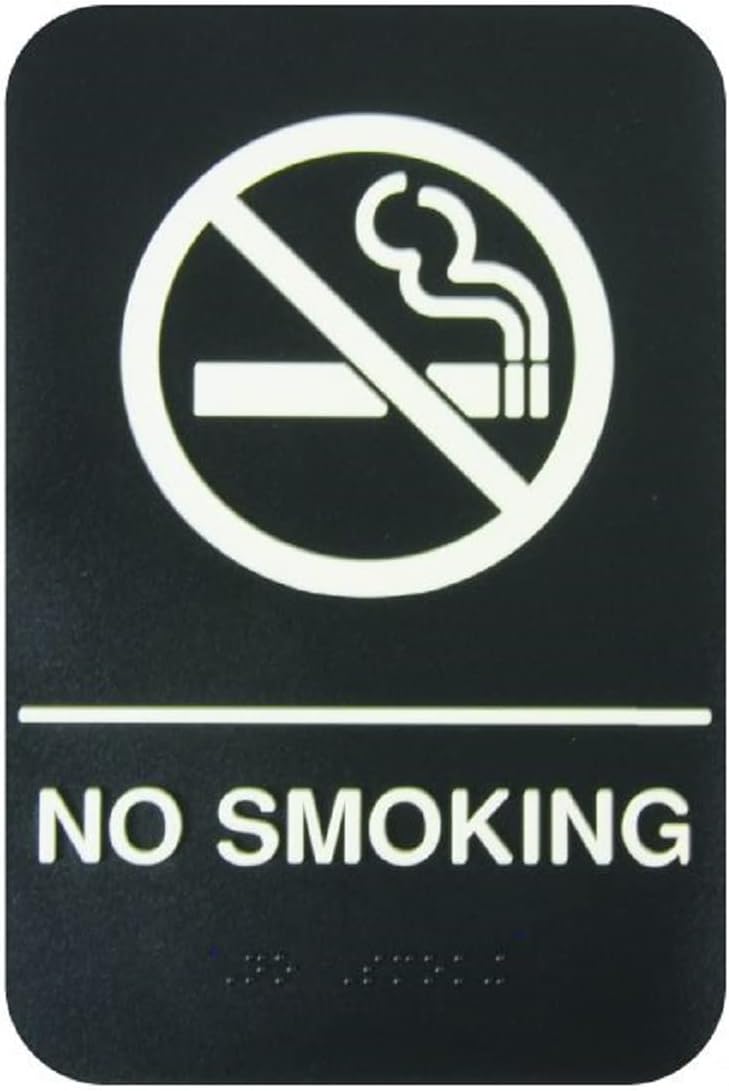 6" x 9" No Smoking Sign with Braille Easy Peel Self-Adhesive White on Black Color Set of 2- Waterproof Self Adhesive Store Signs Indoor/Outdoor Warning Marker Home Business Use