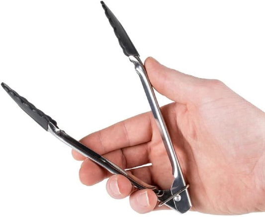 Stainless Steel Utility Tong with Silicone Tips Handles - Non-Slip Silicone Sliding Locking Ring Cooking Tongs Kitchen Tongs Metal BBQ Tongs Perfect for Home and Restaurants
