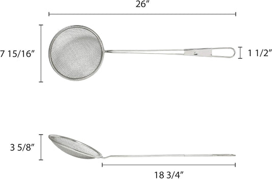 Round Reinforced Skimmer with Extra Long Handle Nickel Plated- Cooking and Frying Pasta Skimmer Spoon Frying Spoon Cooking Utensil Sets for Home Restaurant