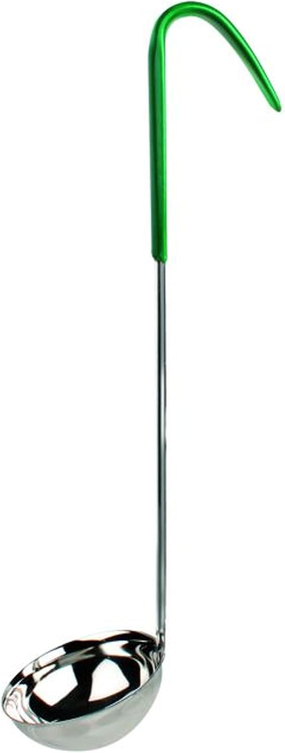 Stainless Steel Ladle with Hooked Handle - Best Kitchen Accessories for Stirring Portioning and Serving Soups Chili and Stew in Restaurants and at Home