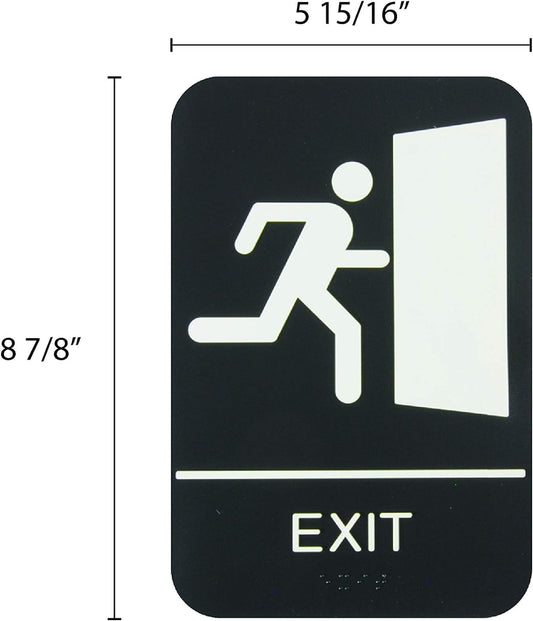 6" x 9" Exit Sign with Braille Easy Peel Self-Adhesive White on Black Color Set of 2- Waterproof Self Adhesive Store Signs Indoor/Outdoor Warning Marker Home Business Use