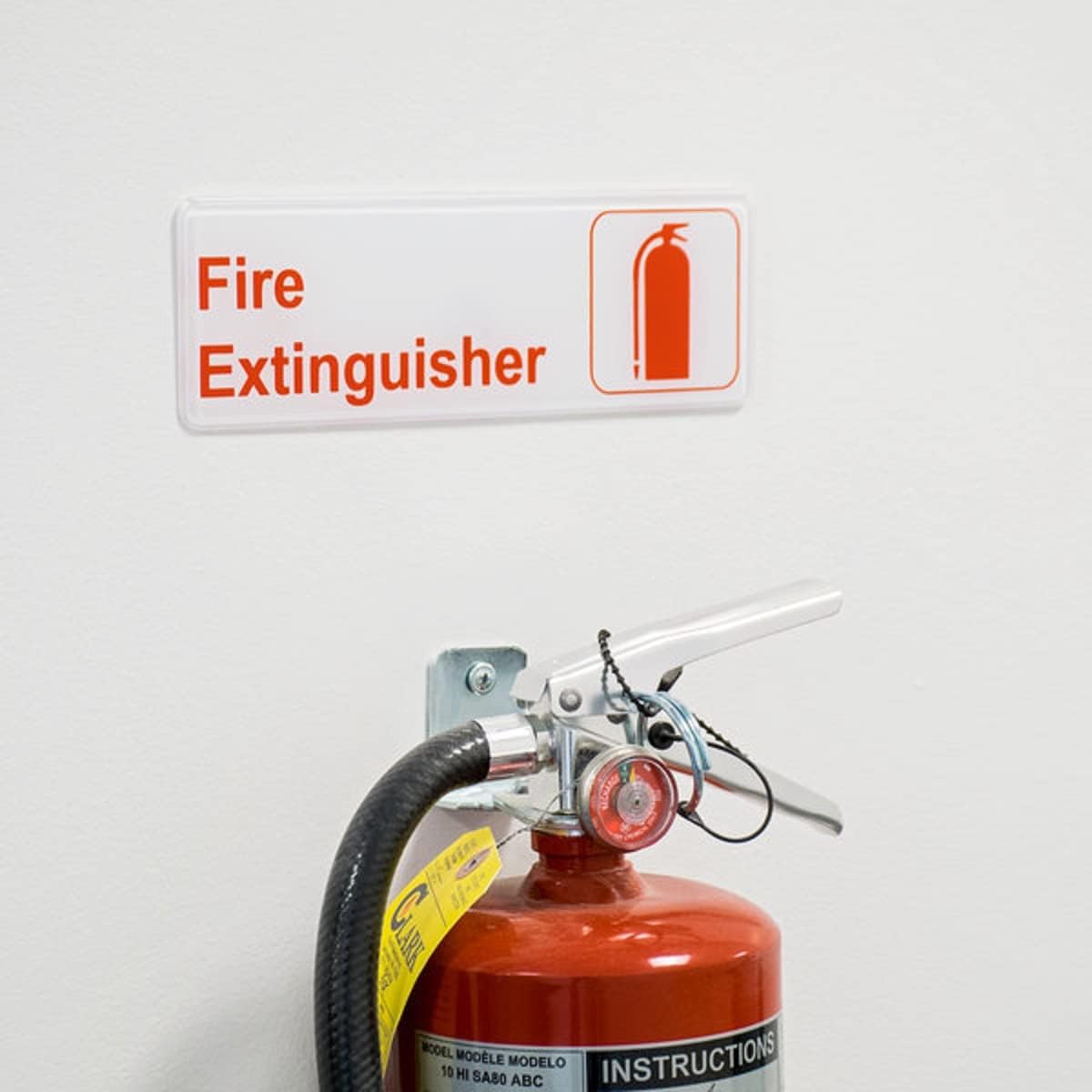 9" x 3" Fire Extinguisher Sign with Easy Peel Self-Adhesive Red on White Color Set of 2- Door Sign Waterproof Self Adhesive Store Signs Indoor/Outdoor Warning Marker Home Business Use