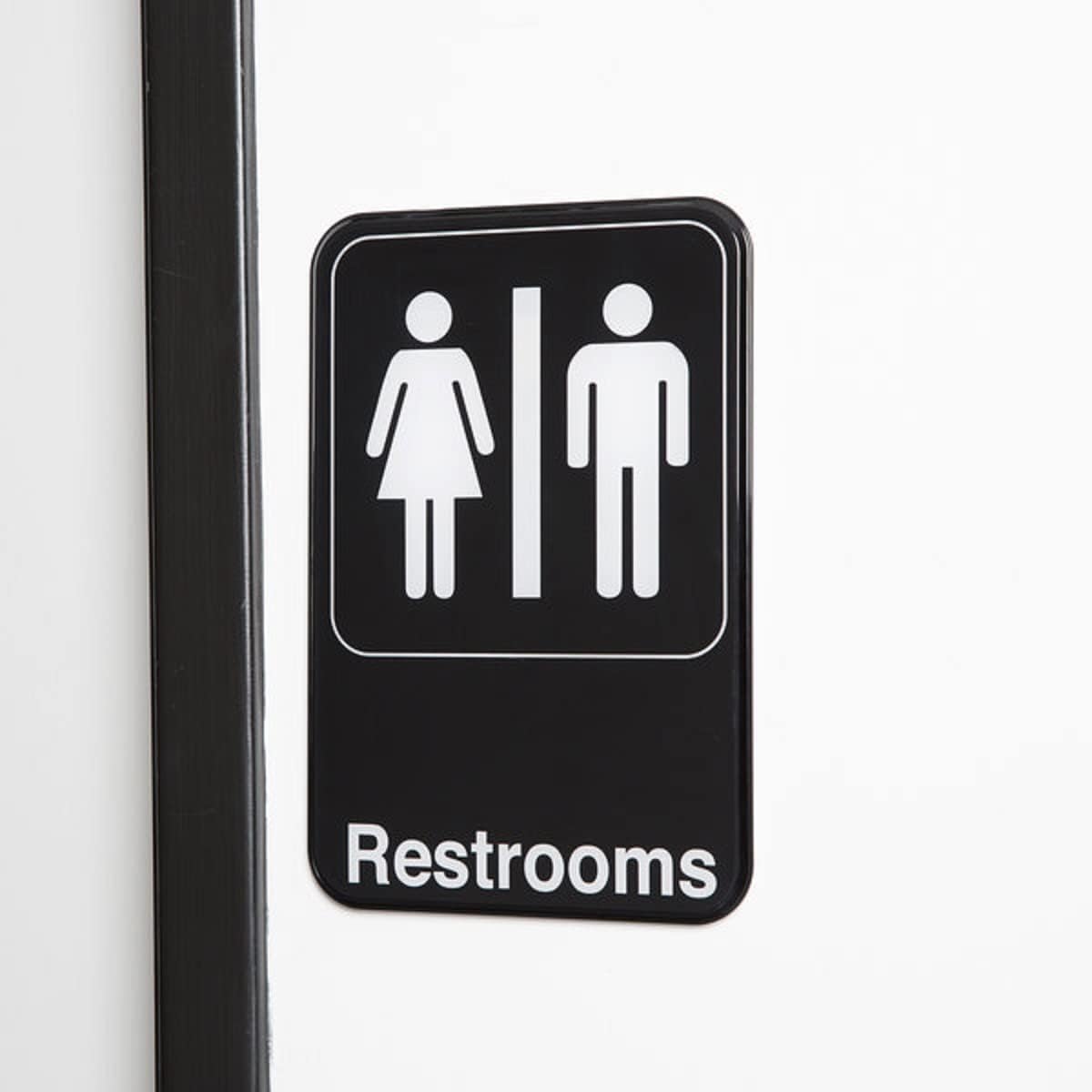 6" x 9" Restrooms Sign with Easy Peel Self-Adhesive White on Black Color Set of 2- Waterproof Self Adhesive Store Signs Indoor/Outdoor Warning Marker Home Business Use