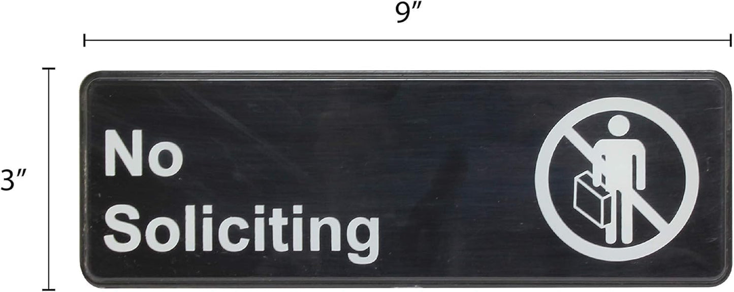 9" x 3" No Soliciting Sign with Easy Peel Self-Adhesive White on Black Color Set of 2- Door Sign Waterproof Self Adhesive Store Signs Indoor/Outdoor Warning Marker Home Business Use